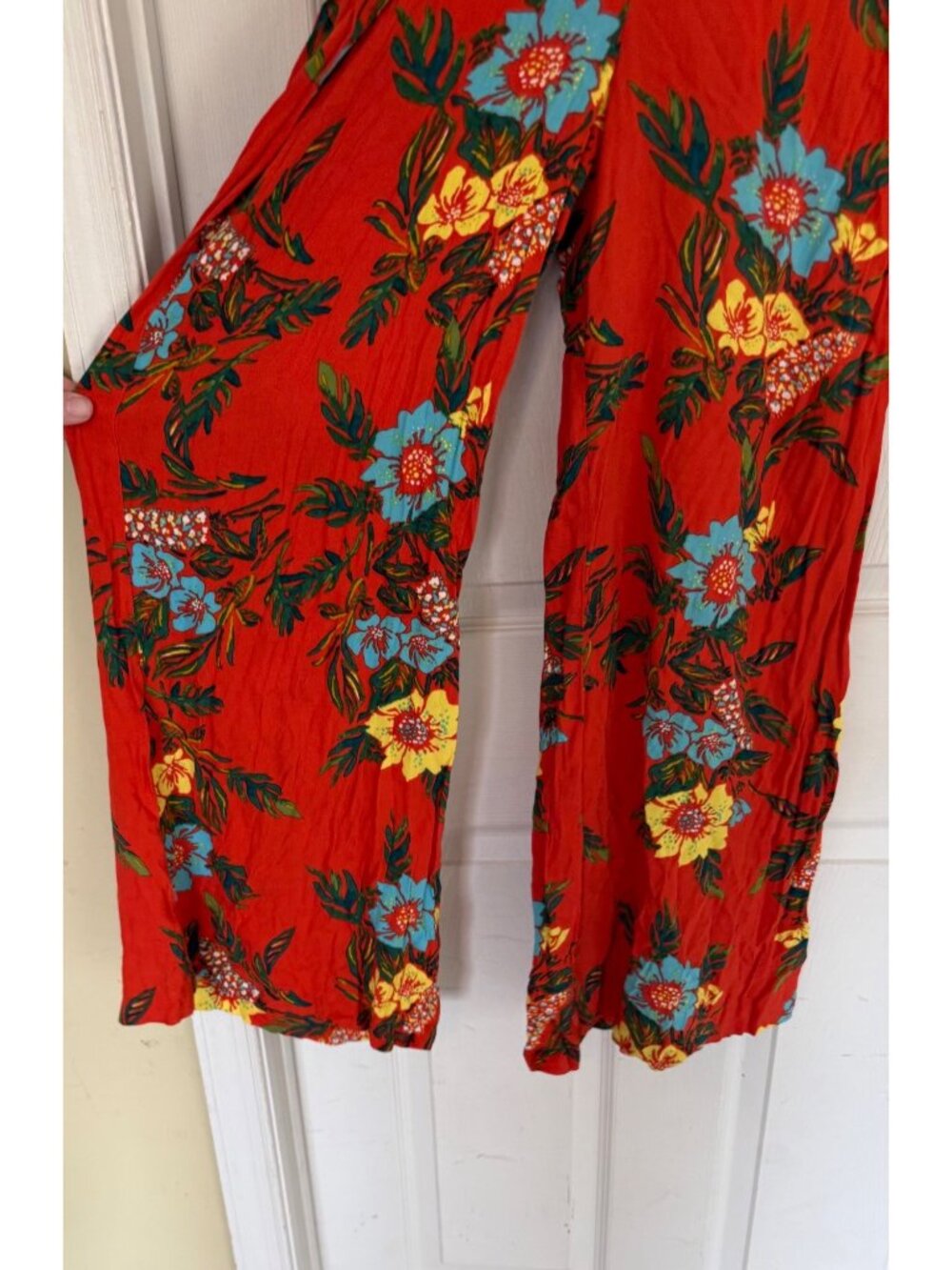 Free people Blue Horizon Orange  Tropical Floral Wide Pants Palazzos Trousers 8 - Picture 5 of 8
